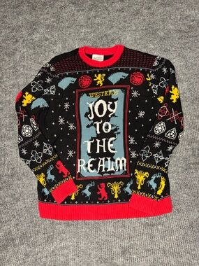 Game of Thrones Joy To The Realm Black Crewneck Sweater with Red Trim